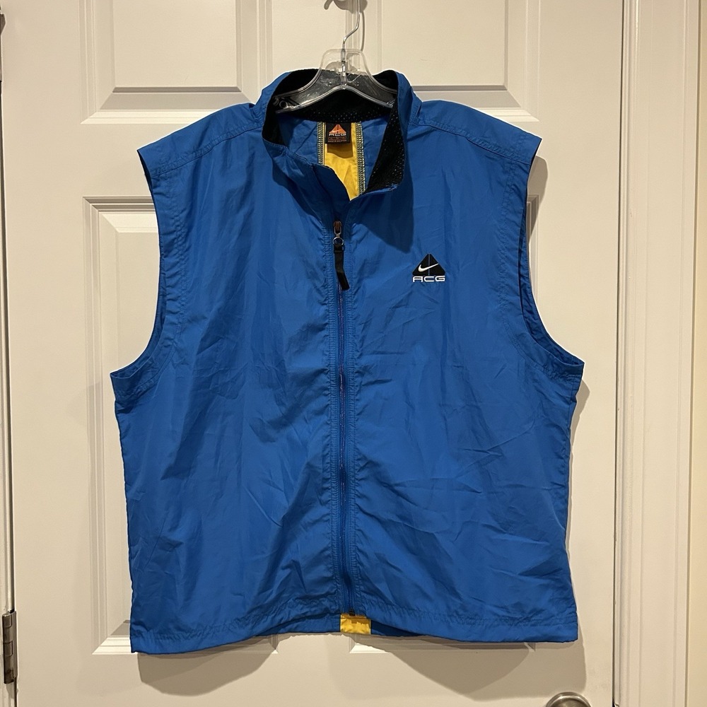 Vtg Nike ACG Packable Vest Mens XL Blue Yellow Tactical Gorpcore Windbreaker 90s